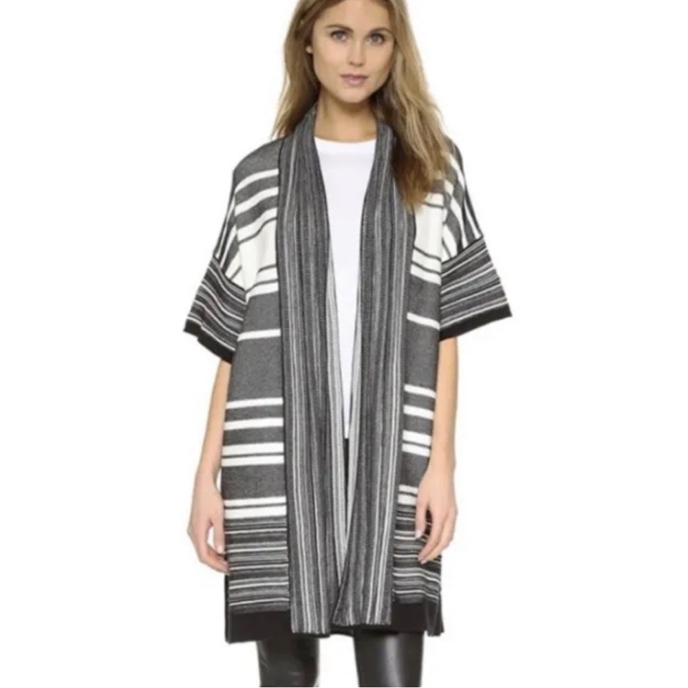 Vince Sweater Stripe Cotton Open Front Long Cardigan